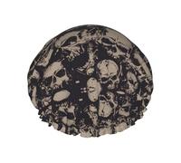 Cool Retro Skull Graphics Print Reusable Double Layer Shower Hat Elastic Band Design, Fits Most Head Sizes