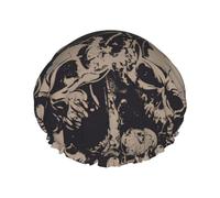 Cool Retro Skull Graphics Print Shower Cap,Reusable Hair Cap With Lining & Elastic Band Stretch Hem Hair Hat