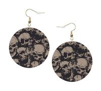 Cool Retro Skull Graphics Printed Leather Earring Set For Women, 1 Pair Lightweight Bohemian Pierced Earrings Jewelry Gift For Women Girls