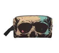 Cool Retro Skull Graphics Printed Makeup Bag Large Travel Cosmetic Bags Waterproof Cosmetic Case Toiletry Bag Organizer for Women Mom Girls