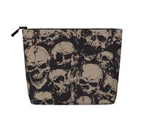 Cool Retro Skull Graphics Zippered Cosmetic Bag Large Capacity, Fake Hemp Travel Pouch Daily Use Women's Organizer