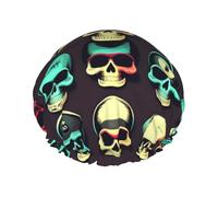 Cool Retro Skull Head Graphics Print Washable Reusable Shower Cap/Hair Hat With Lining/Elastic Fit All Hair Lengths