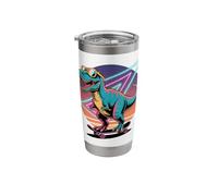 Cool Retro Synthwave Skateboard T-Rex Tee Design Stainless Steel Insulated Tumbler