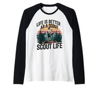 Cool Retro Vintage Style Scouting Life Kids Boys Outdoors Raglan Baseball Tee