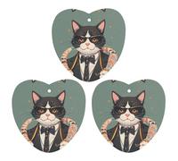 Cool Rich Gangster Boss Cat Car Air Freshener, 3 Pcs Love form Hanging Air Freshener Cards, Long Lasting Fragrance Scented Cards for Car, Home, Office Black-style