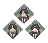 Cool Rich Gangster Boss Cat Car Air Freshener, 3 Pcs Rhombus Hanging Air Freshener Cards, Long Lasting Fragrance Scented Cards for Car, Home, Office Gray-style