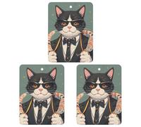 Cool Rich Gangster Boss Cat Car Air Freshener, 3 Pcs Square Hanging Air Freshener Cards, Long Lasting Fragrance Scented Cards for Car, Home, Office Black-style