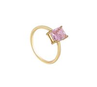 Cool Rings for Women, Married Ring 18K Yellow Gold Pink Rectangle Lab Created Morganite Size M 1/2