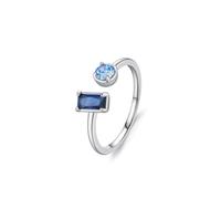 Cool Rings for Women, Women's Wedding Band Open Design with 0.75ct Rectangular Lab Sapphire and 0.25ct Round Topaz 9K White Gold Size U 1/2