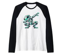 Cool Robot Frog Astronaut Dabbing Cartoon Mech Raglan Baseball Tee