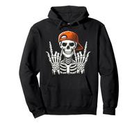 Cool Rock Skeleton Backwards Hat, Halloween Spooky Costume Pullover Hoodie