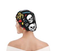 Cool Rock Wild Bird Red Roses Skull Flower Shower Cap For Women Adjustable Bath Hair Cap Elastic Edge Bathing Hat For Braids All Hairstyles Salon