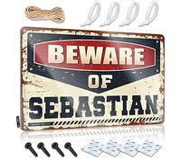 Cool Room Accessories for Teens Boys Beware of Sebastian Tin Sign Metal Home Sign Cave Man Bar ( Size : 20X30CM )