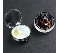 Cool Rottweiler Dog Art Pill Box 3 Compartment Round Metal Pill Case for Purse & Pocket, Portable Medicine Organizer Travel Pillbox Daily Pill Container Holder to Hold Vitamins, Fish Oil