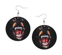 Cool Rottweiler Dog Art Prints Leather Round Earrings Pendant Stylish And Light Lightweight Dangle For Women Girls, One Size, Leather, No Gemstone
