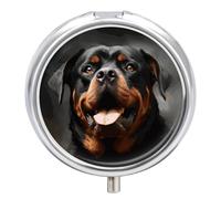 Cool Rottweiler Dog Art Travel Pill Box Case 3 Compartment Cute Pill Organizer Metal Pill Holder with Mirror Small Medicine Organizer Daily Pill Container for Purse Pocket Portable Meds Box