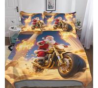 Cool Santa Claus 3D Printed Duvet Cover Set 100% Polyester Breathable Stylish Comforter Reversible Xmas Motorcycle Bedding Bed Sets With Pillowcases Easy Care Double（200x200cm）