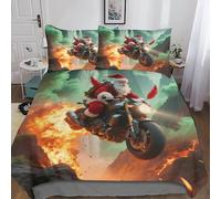 Cool Santa Claus Bedding Duvet Covers Set 3D Print Xmas Motorcycle Quilt Cover Bedding Sets, Microfibre Set with Pillowcases,for Boys Girls Double（200x200cm）