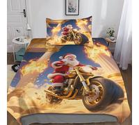 Cool Santa Claus Bedding Kids Duvet Sets for Girls Beds Xmas Motorcycle Quilt Cover Set Microfibre Covers And Pillowcases 3D Printing Single（135x200cm）