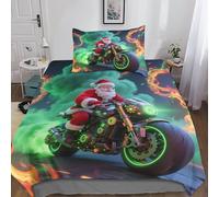 Cool Santa Claus Duvet Cover Set Soft Lightweight 3Pcs Bedding Sets with Pillowcase Print Pattern Kids Boys Girls Teens Xmas Motorcycle Quilt Covers with Zipper Closure Single（135x200cm）