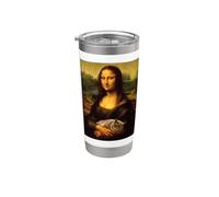 Cool Sarcastic Mona Lisa Carrying Her Cat Graphic Designs Stainless Steel Insulated Tumbler