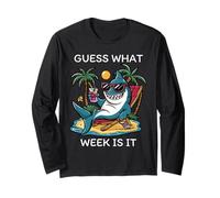 Cool Shark 2025 Week Guess What Week is It Funny Shark Lover Long Sleeve T-Shirt