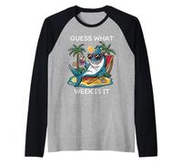 Cool Shark 2025 Week Guess What Week is It Funny Shark Lover Raglan Baseball Tee