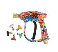 Cool Short Handheld Water Spray Tool, High Pressure Washer Gun with 5 Nozzles, Heavy-Duty Build & Wide Compatibilit, Jet Wash Gun for Car Washing and Patio Cleaning (#B)