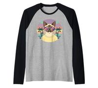 Cool Siamese Cat Sunset Retro Animal Graphic Raglan Baseball Tee