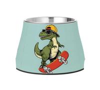 Cool Skateboard Dinosaur Dog Raised Bowl, 540 ML Feeding Food Pet Bowl Stainless Steel Non-slip High Capacity Cat Bowl