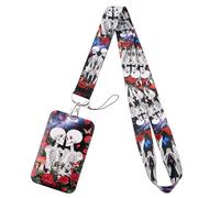 Cool Skeleton ID Badge Holder Lanyard for ID Badges Galaxy Skull ID Holder Cute Red Rose Flowers & Butterfly Keychain Lanyard for Keys Name Tag for Women Girls Teachers Nurses for Work & School ID