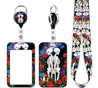 Cool Skeleton ID Badge Holder Lanyard for ID Badges & Keys Red Rose Keychain Retractable Badge Holder Reel Clip Cute Flowers & Butterfly Lanyard ID Holder for Women Girls Teachers for Work & School ID