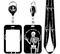Cool Skeleton ID Card Holder Lanyard for Keys Cute Funny Skull Retractable Badge Holder Reel Clip for Work & School ID Black Keychain Lanyard ID Holder for Name Tag Men Women Kids Teens Teachers