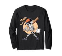 Cool Skeleton Playing Baseball Scary Halloween Men Boys Long Sleeve T-Shirt