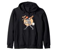 Cool Skeleton Playing Baseball Scary Halloween Men Boys Zip Hoodie