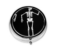 Cool Skeleton Print Round Pill Organizer 3 Compartment Pill Box Portable Medicine Pill Case for Outdoor Travel