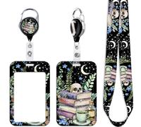 Cool Skull & Books Badge Reel with ID Card Holder Lanyard Star Keychain Heavy Duty Retractable Badge Holder Reel Clip Black Lanyard ID Holder for Keys Name Tag,for Office Nurses Staff & School ID