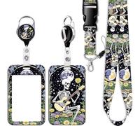 Cool Skull Breakaway Badge Holder Lanyard with Retractable Badge Reel Clip Cute Flowers Keychain for Women Men Teens for ID Badge Keys Cruise Ship School ID Holder Reel Lanyard（Guitar）