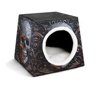 Cool Skull Graphics Cat Bed for Indoor Cats - Foldable Cat & Dog House with Removable Cozy Cushion, Waterproof Oxford Washable Pet House for Small Pets 13.8" X 13.8" X 11.8"