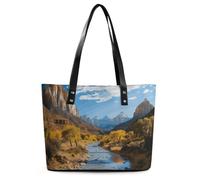 Cool Skull Graphics Leather Tote Bag for Women Top Handle Purses Handbags Casual Work Tote Travel Shoulder Bag, Zion National Park, 29*34*14cm