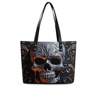 Cool Skull Graphics Leather Tote Bag for Women Top Handle Purses Handbags Casual Work Tote Travel Shoulder Bag, Cool Skull Graphics, 29*34*14cm
