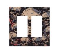 Cool Skull Graphics Modern Leather-Textured Dual Rocker Switch Plate Cover â€“ Premium Pc Material Wall Plate For Residential & Commercial Use, Full-Panel Printed Design With Decorative Painted Screws