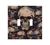 Cool Skull Graphics Modern Leather-Textured Dual Rocker Switch Plate Cover â€“ Premium Pc Material Wall Plate For Residential & Commercial Use, Full-Panel Printed Design With Decorative Painted Screws