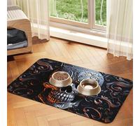 Cool Skull Graphics Pet Feeding Mat Absorbent Pu Leather Dog Cat Food Mats Contain Spills Protects Floors, Anti-Slip Rubber Backing Dog Bowl Mats Easy Clean Pet Placemats 40x60cm