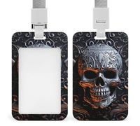 Cool Skull Graphics Retractable ID Badge Holder with Lanyard - Vertical Badge Reel,Keychain Clip,Name Tag Id Card Holder Protector for Nurse Officer Teacher Security Staff Women Men