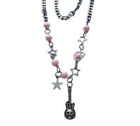 Cool Skull Guitar Necklace Hollow Star Heart Beaded Collarbone Chain Punk Neckchain Accessory For Fashion Enthusiasts Dainty Necklace With Accent