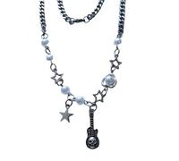 Cool Skull Guitar Necklace Hollow Star Heart Beaded Collarbone Chain Punk Neckchain Accessory For Fashion Enthusiasts Dainty Necklace With Accent