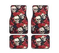 Cool Skull Head And Roses Car Floor Mats Set Of 4,Front Rear Carpets Mats