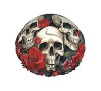 Cool Skull Head And Roses Double Layered Shower Cap For Women Reusable Suitable For Bathing Spa