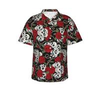 Cool Skull Head and Roses Men's Hawaiian Shirts Regular-Fit Short-Sleeve Print Shirt